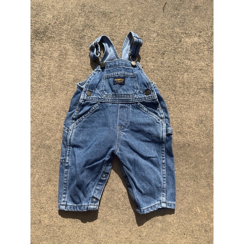 VTG 90s 6/9 Months 6/9M OshKosh Vestbak B'gosh Overalls Denim Jeans Jean